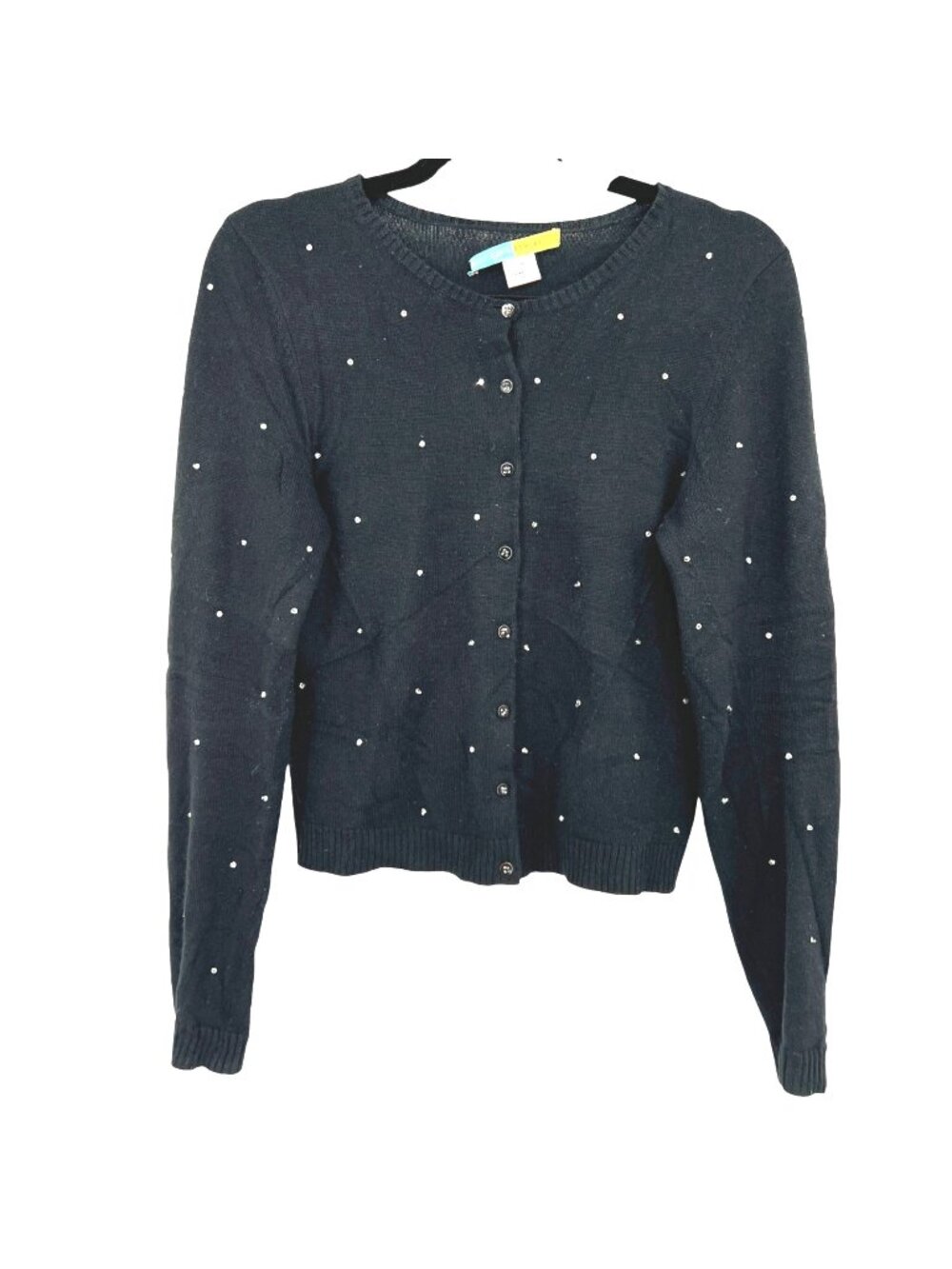 Beth Bowley Preppy Glam Rhinestone Black Silk Cashmere Cardigan Size Medium